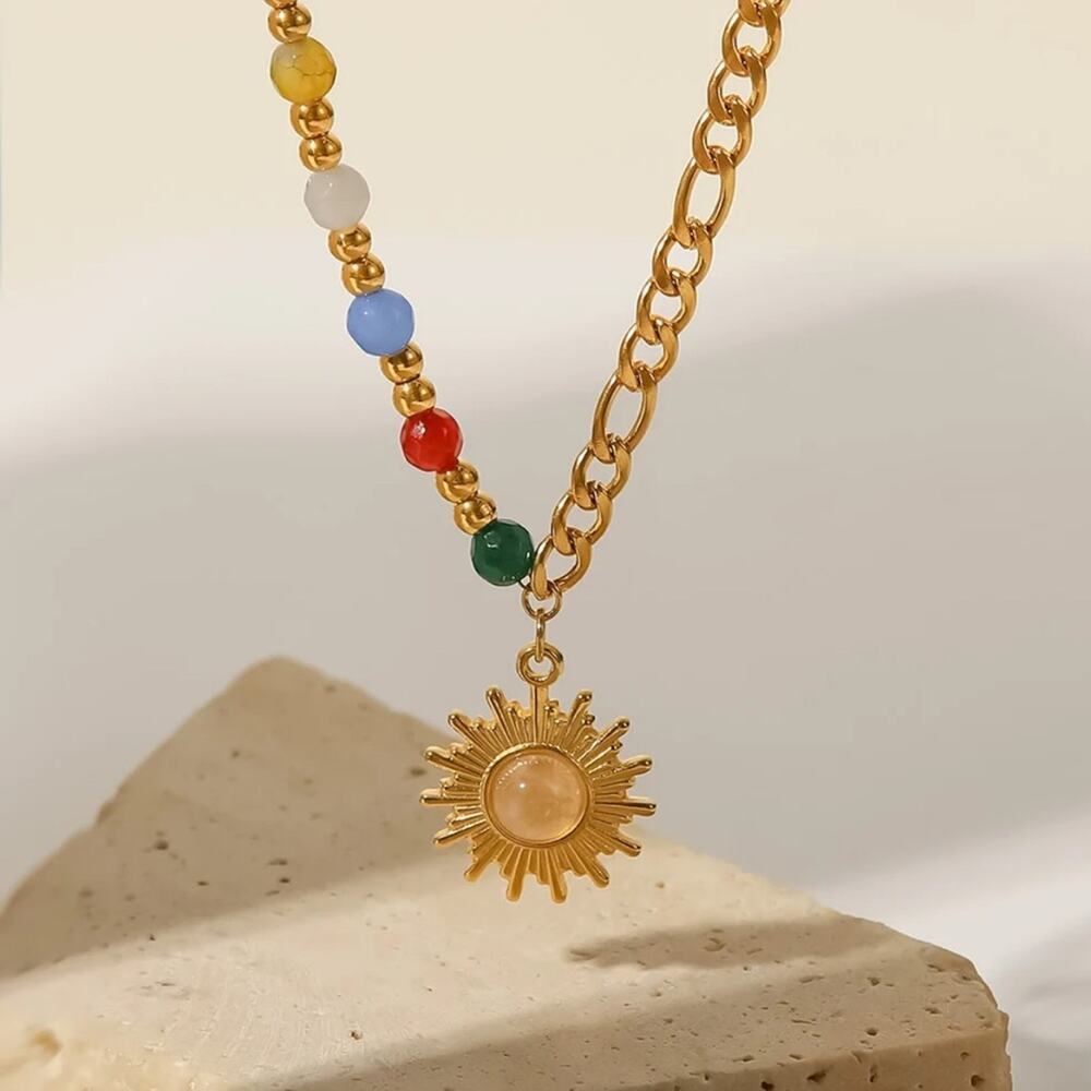 NEW 18K yellow gold plated beaded sun BoHo chain necklace jewelry B20B - Picture 2 of 7